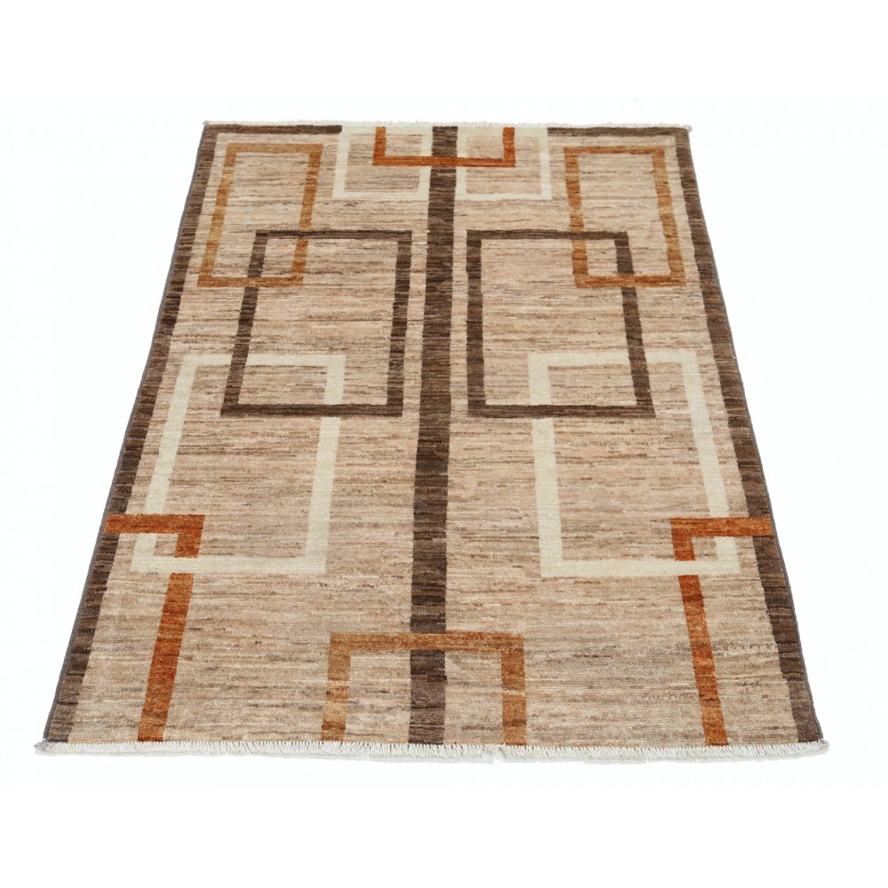 Hand Knotted Brown and Ivory Wool Area Rug | Geometric Abstract Small Rug Hand Knotted Brown and Ivory Wool Area Rug | Geometric Abstract Small Rug