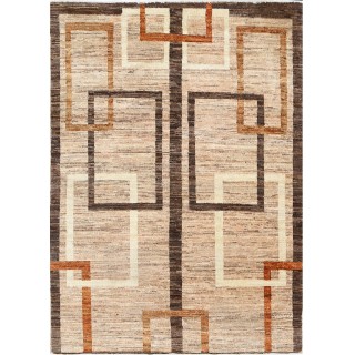 Hand Knotted Brown and Ivory Wool Area Rug | Geometric Abstract Small Rug