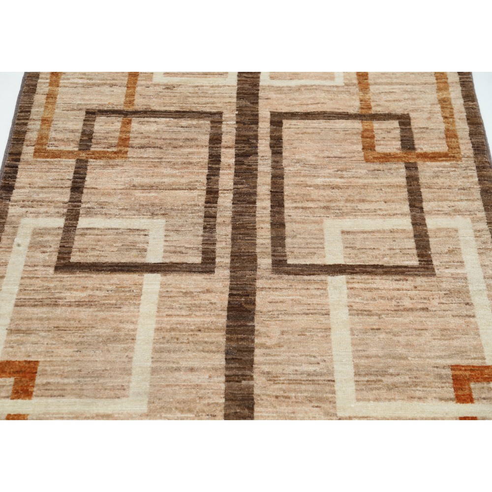 Hand Knotted Brown and Ivory Wool Area Rug | Geometric Abstract Small Rug Hand Knotted Brown and Ivory Wool Area Rug | Geometric Abstract Small Rug