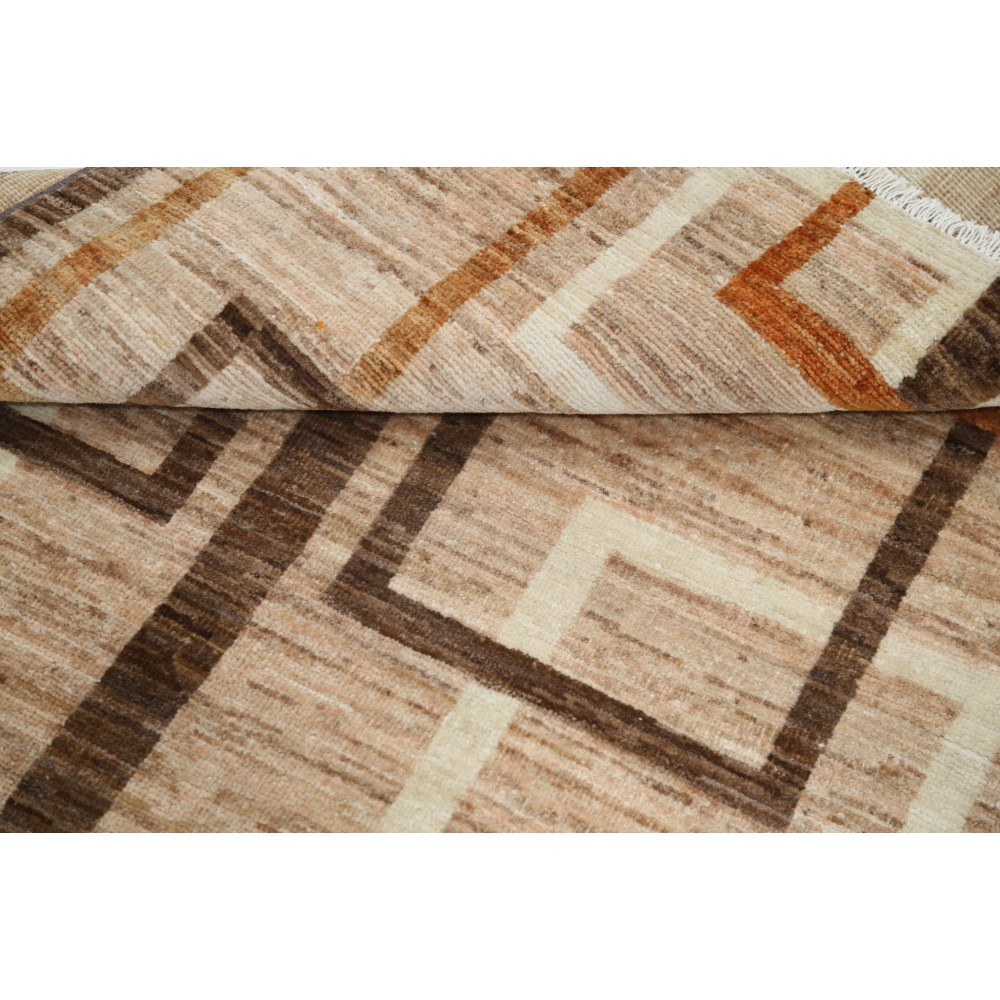 Hand Knotted Brown and Ivory Wool Area Rug | Geometric Abstract Small Rug Hand Knotted Brown and Ivory Wool Area Rug | Geometric Abstract Small Rug