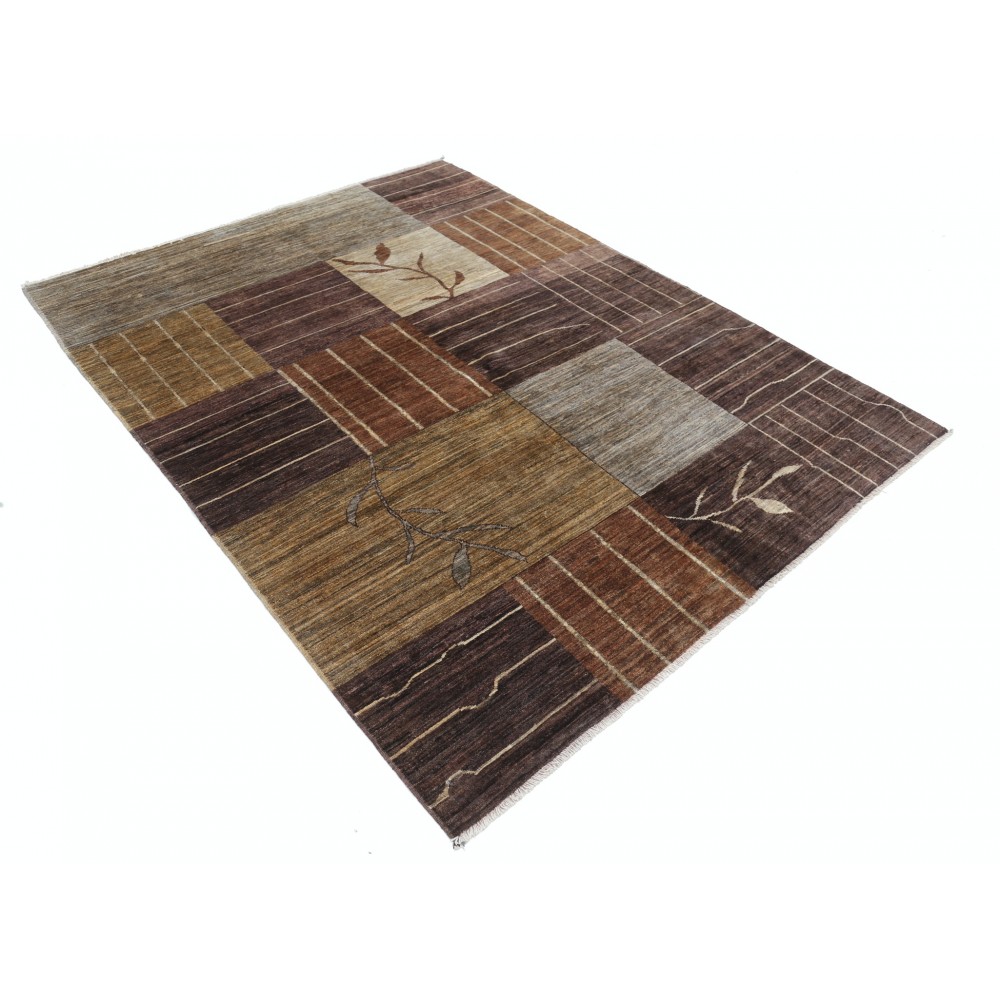 Hand Knotted Brown, Beige and Gray Wool Area Rug | Abstract Botanical Geometric Design Carpet Hand Knotted Brown, Beige and Gray Wool Area Rug | Abstract Botanical Geometric Design Carpet