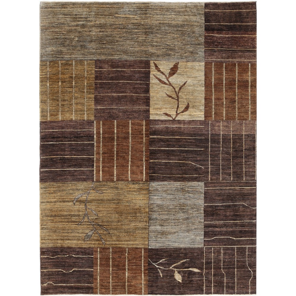Hand Knotted Brown, Beige and Gray Wool Area Rug | Abstract Botanical Geometric Design Carpet Hand Knotted Brown, Beige and Gray Wool Area Rug | Abstract Botanical Geometric Design Carpet