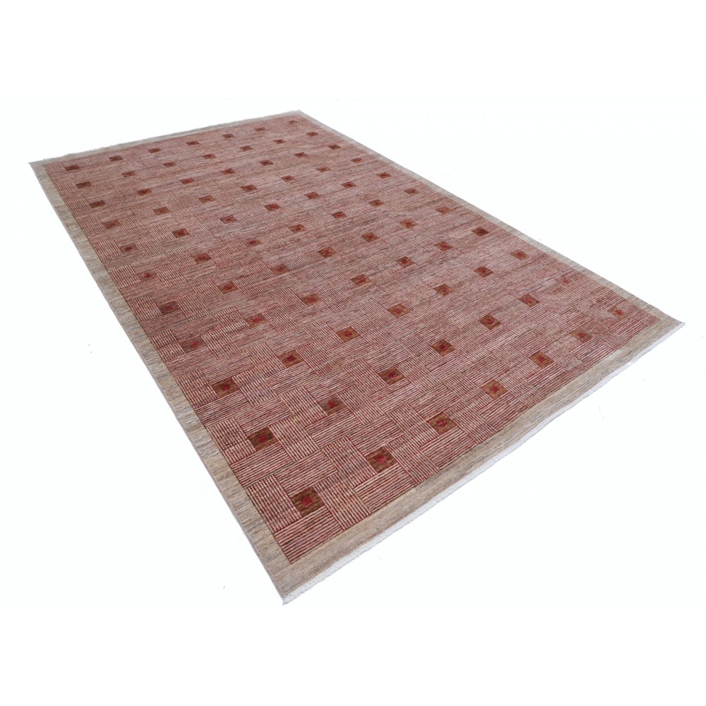 Hand Knotted Beige and Red Wool Area Rug | Woven Geometric Design Carpet Hand Knotted Beige and Red Wool Area Rug | Woven Geometric Design Carpet