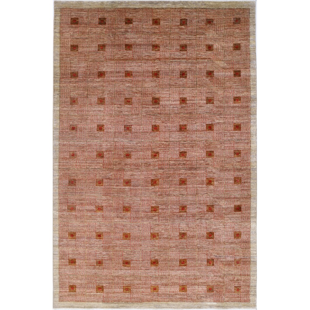 Hand Knotted Beige and Red Wool Area Rug | Woven Geometric Design Carpet Hand Knotted Beige and Red Wool Area Rug | Woven Geometric Design Carpet