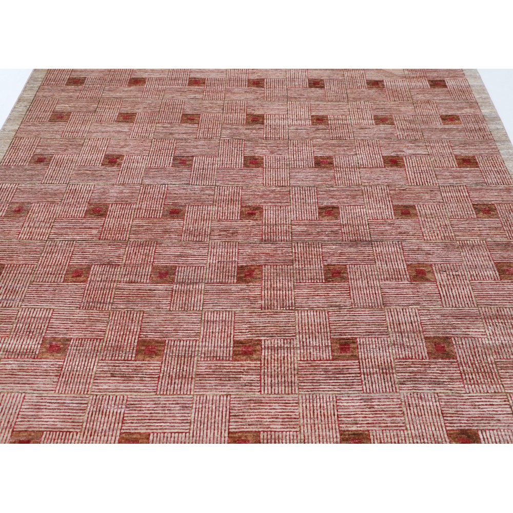 Hand Knotted Beige and Red Wool Area Rug | Woven Geometric Design Carpet Hand Knotted Beige and Red Wool Area Rug | Woven Geometric Design Carpet