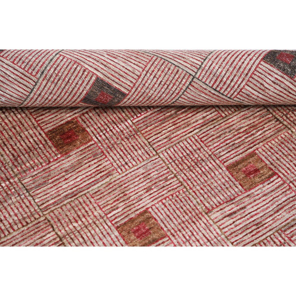 Hand Knotted Beige and Red Wool Area Rug | Woven Geometric Design Carpet Hand Knotted Beige and Red Wool Area Rug | Woven Geometric Design Carpet