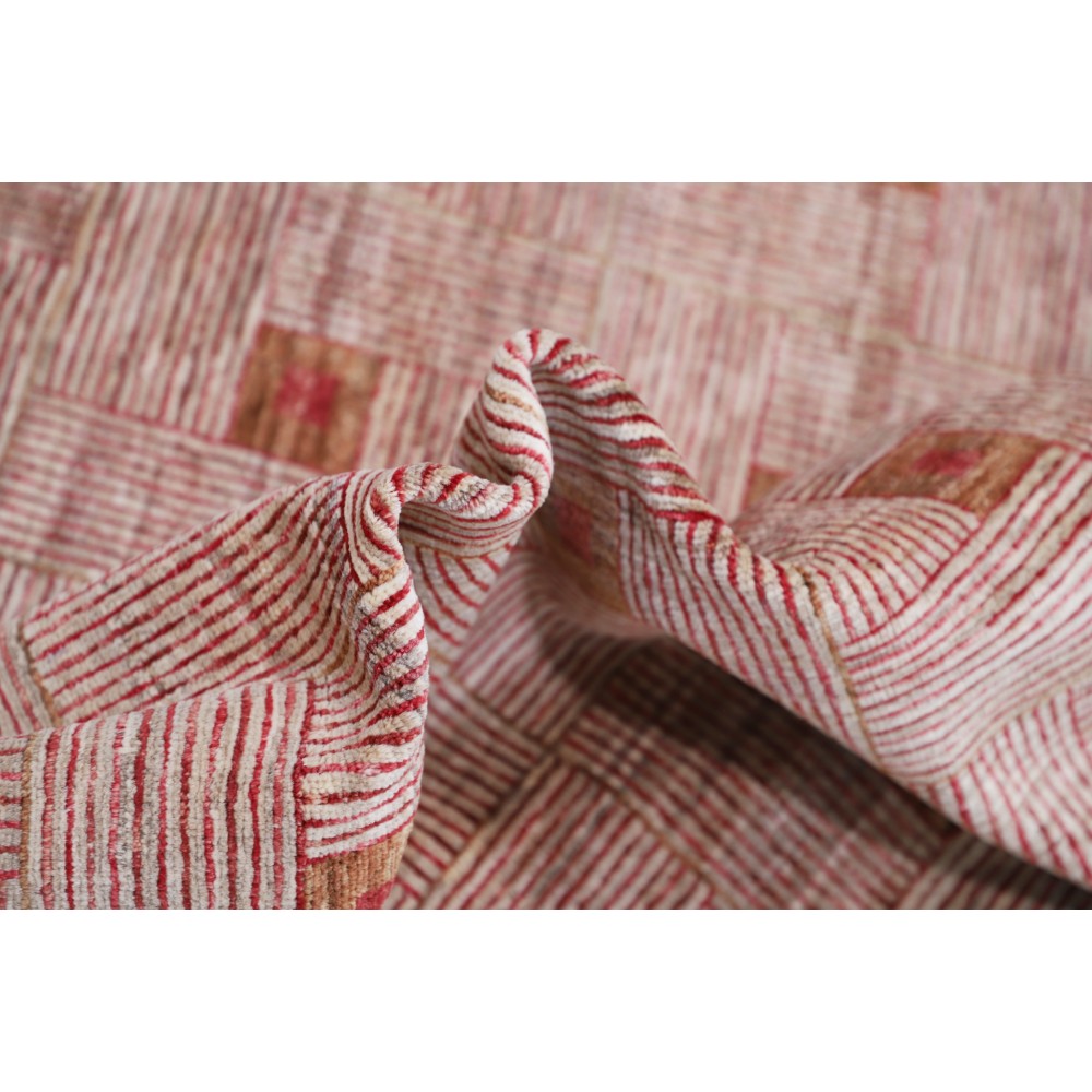 Hand Knotted Beige and Red Wool Area Rug | Woven Geometric Design Carpet Hand Knotted Beige and Red Wool Area Rug | Woven Geometric Design Carpet
