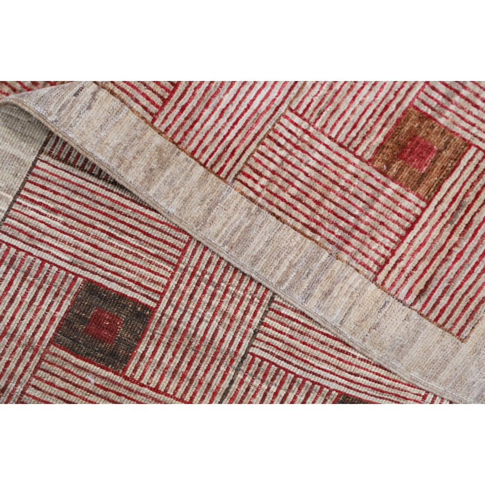 Hand Knotted Beige and Red Wool Area Rug | Woven Geometric Design Carpet Hand Knotted Beige and Red Wool Area Rug | Woven Geometric Design Carpet