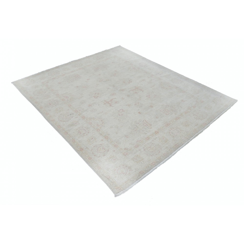 Hand Knotted Beige Wool Oushak Area Rug with All-Over Floral Design Hand Knotted Beige Wool Oushak Area Rug with All-Over Floral Design