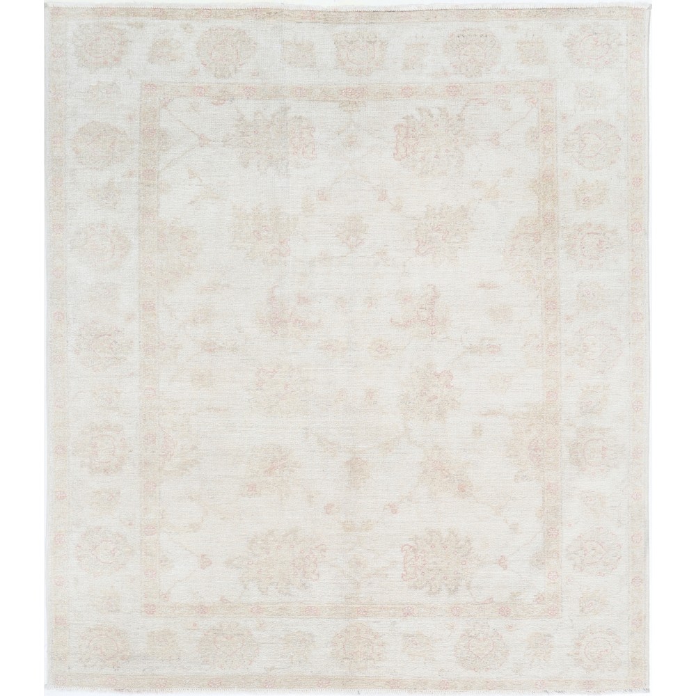 Hand Knotted Beige Wool Oushak Area Rug with All-Over Floral Design Hand Knotted Beige Wool Oushak Area Rug with All-Over Floral Design
