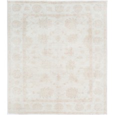 Hand Knotted Beige Wool Oushak Area Rug with All-Over Floral Design