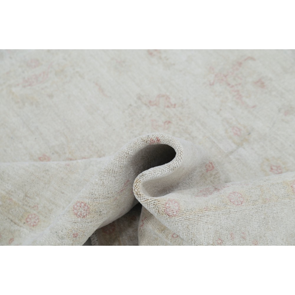 Hand Knotted Beige Wool Oushak Area Rug with All-Over Floral Design Hand Knotted Beige Wool Oushak Area Rug with All-Over Floral Design