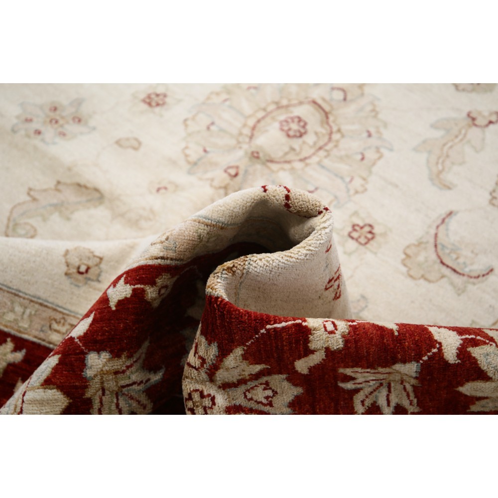 Hand Knotted Large Wool Area Rug with Beige Field and Red Border | Floral Oushak Carpet Hand Knotted Large Wool Area Rug with Beige Field and Red Border | Floral Oushak Carpet