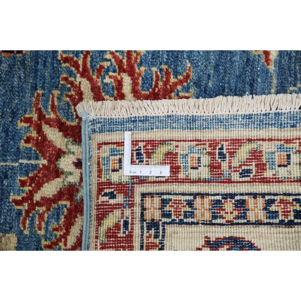 Hand Knotted Floral Area Rug with Blue Field and Beige Border | Traditional Oushak Wool Carpet Hand Knotted Floral Area Rug with Blue Field and Beige Border | Traditional Oushak Wool Carpet