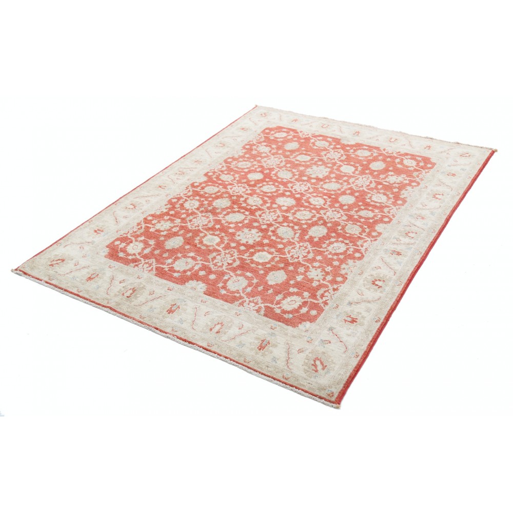 Hand Knotted Floral Area Rug with Red Field and Ivory Border | Turkish Oushak Wool Carpet Hand Knotted Floral Area Rug with Red Field and Ivory Border | Turkish Oushak Wool Carpet