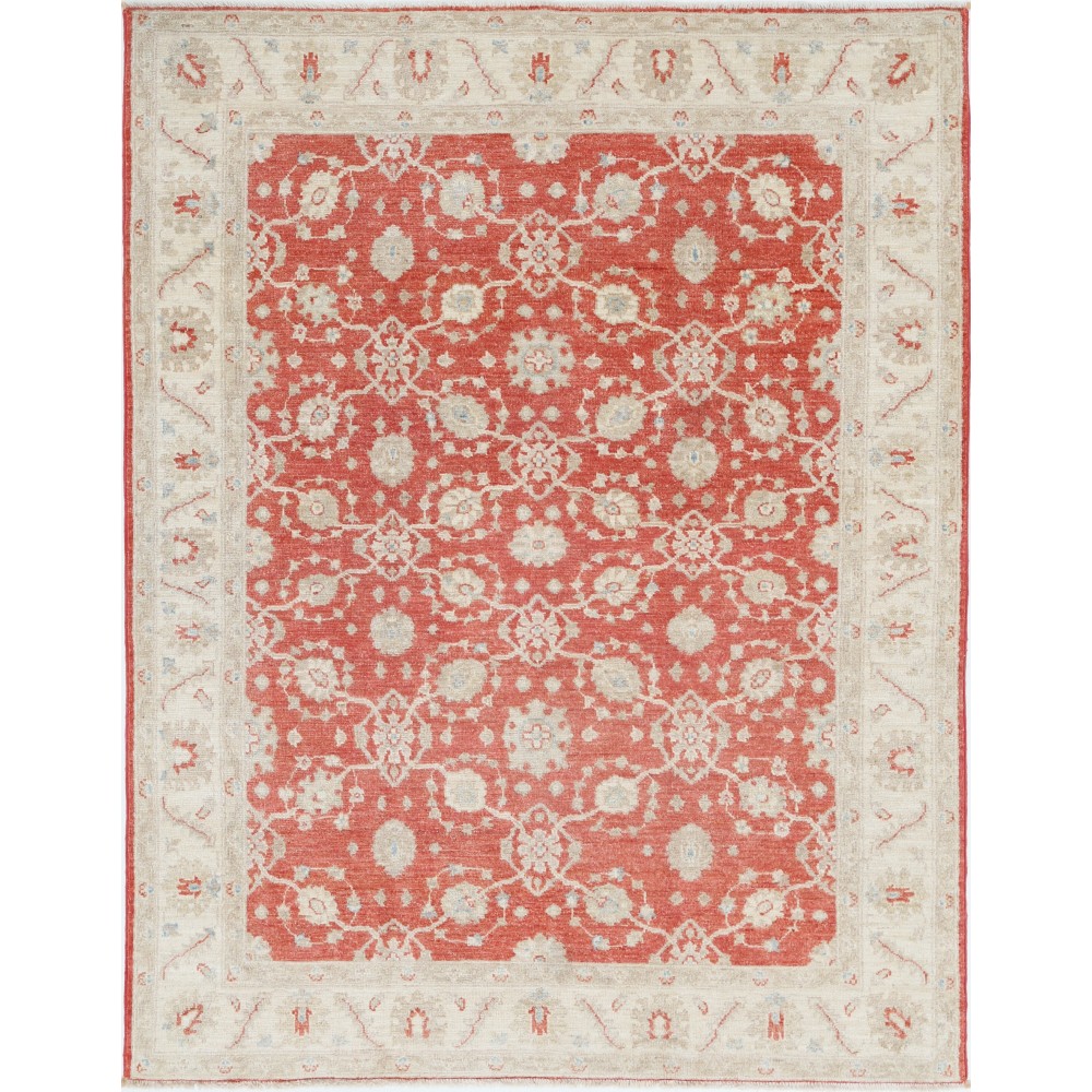 Hand Knotted Floral Area Rug with Red Field and Ivory Border | Turkish Oushak Wool Carpet Hand Knotted Floral Area Rug with Red Field and Ivory Border | Turkish Oushak Wool Carpet