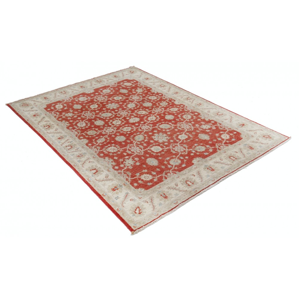 Hand Knotted Floral Area Rug with Red Field and Ivory Border | Turkish Oushak Wool Carpet Hand Knotted Floral Area Rug with Red Field and Ivory Border | Turkish Oushak Wool Carpet