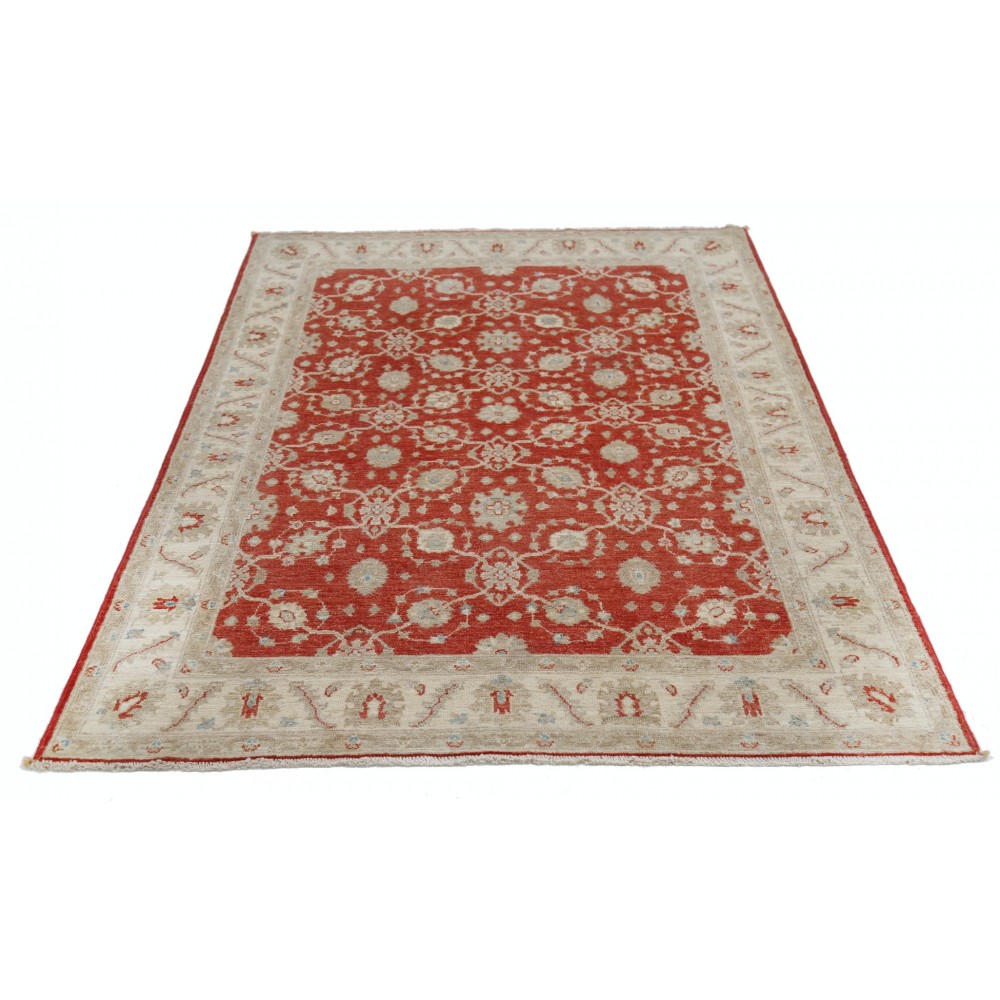 Hand Knotted Floral Area Rug with Red Field and Ivory Border | Turkish Oushak Wool Carpet Hand Knotted Floral Area Rug with Red Field and Ivory Border | Turkish Oushak Wool Carpet