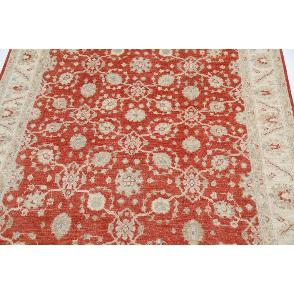 Hand Knotted Floral Area Rug with Red Field and Ivory Border | Turkish Oushak Wool Carpet Hand Knotted Floral Area Rug with Red Field and Ivory Border | Turkish Oushak Wool Carpet