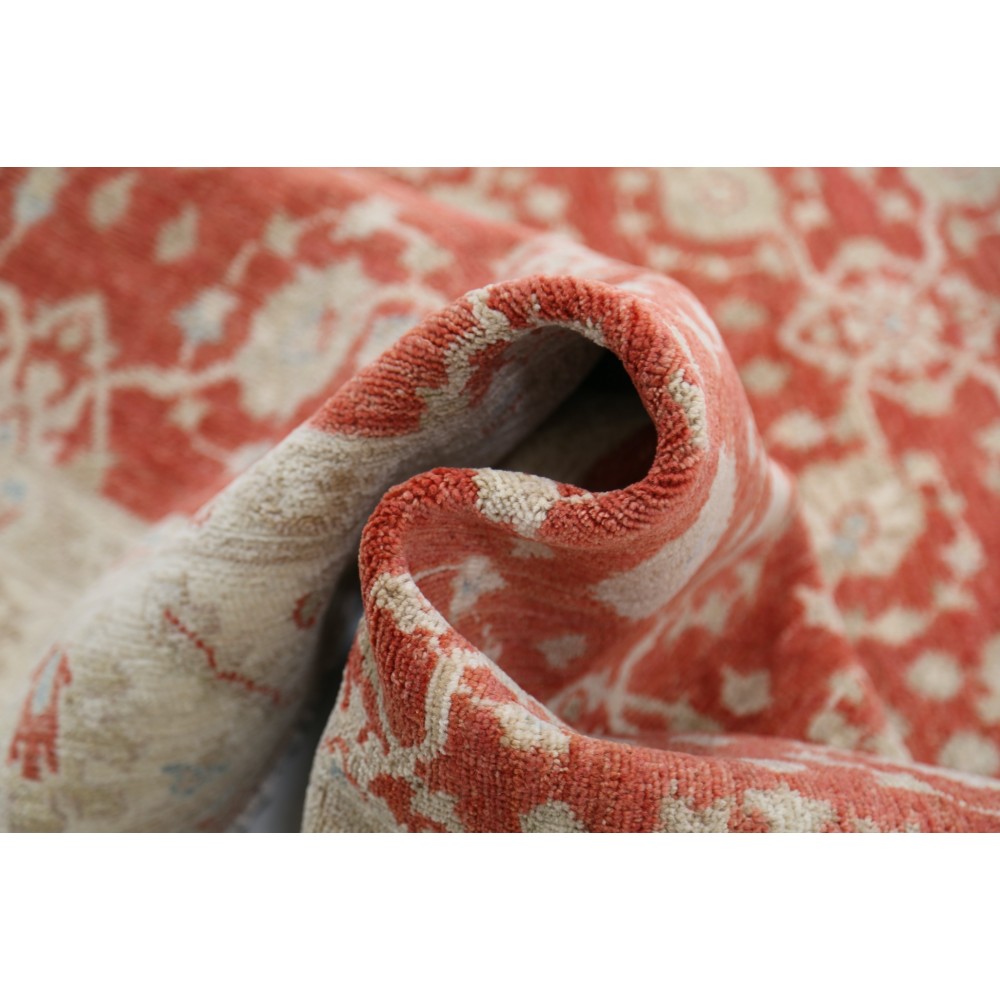 Hand Knotted Floral Area Rug with Red Field and Ivory Border | Turkish Oushak Wool Carpet Hand Knotted Floral Area Rug with Red Field and Ivory Border | Turkish Oushak Wool Carpet