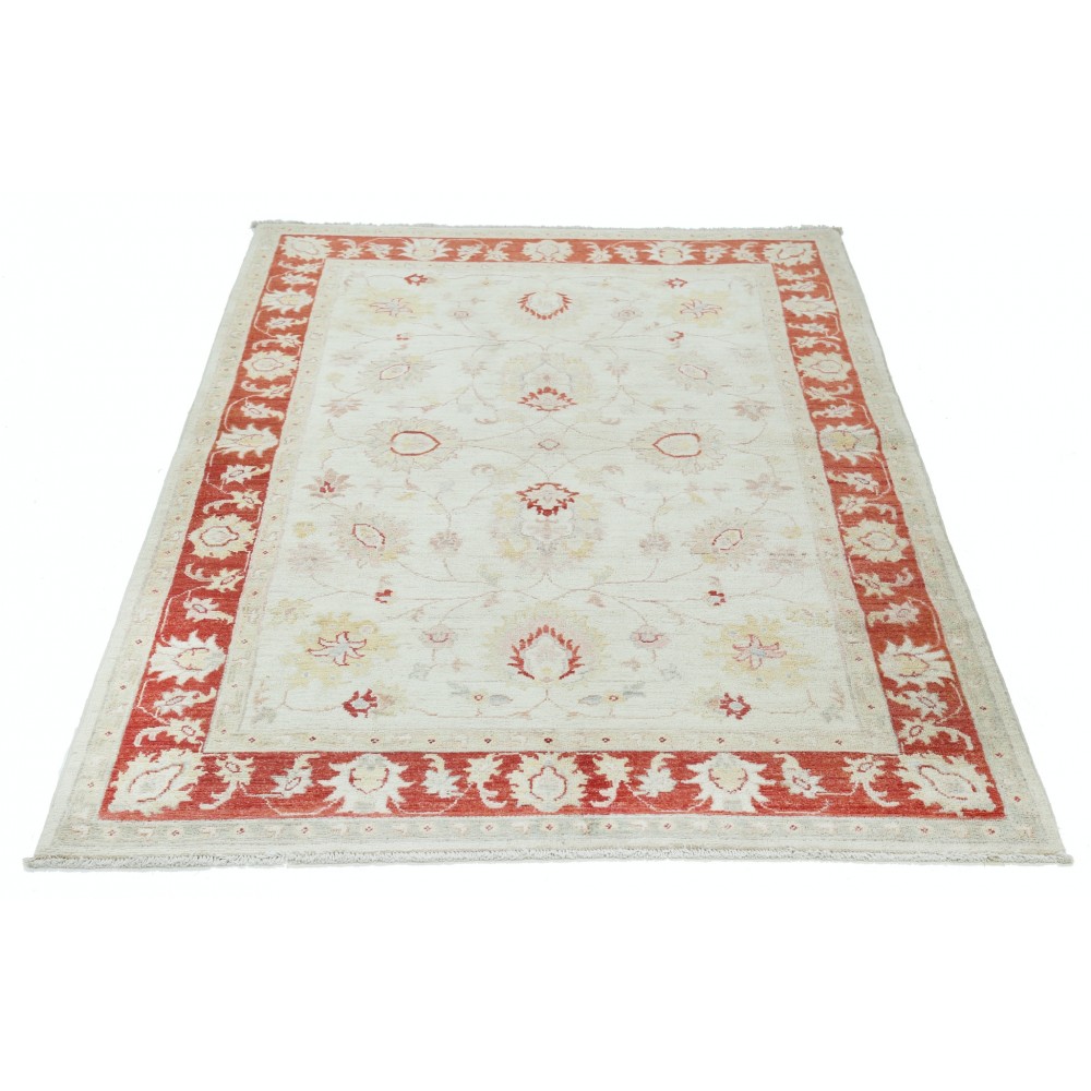 Hand Knotted Floral Turkish Area Rug with Beige Field and Red Border | Wool Carpet for Home Decor Hand Knotted Floral Turkish Area Rug with Beige Field and Red Border | Wool Carpet for Home Decor