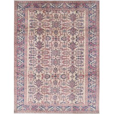Hand Knotted Red, Navy Blue and Ivory Wool Area Rug | Turkish Floral Rug for Living Room, Bedroom, Office