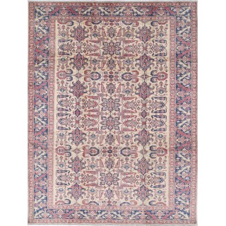 Hand Knotted Red, Navy Blue and Ivory Wool Area Rug | Turkish Floral Rug for Living Room, Bedroom, Office