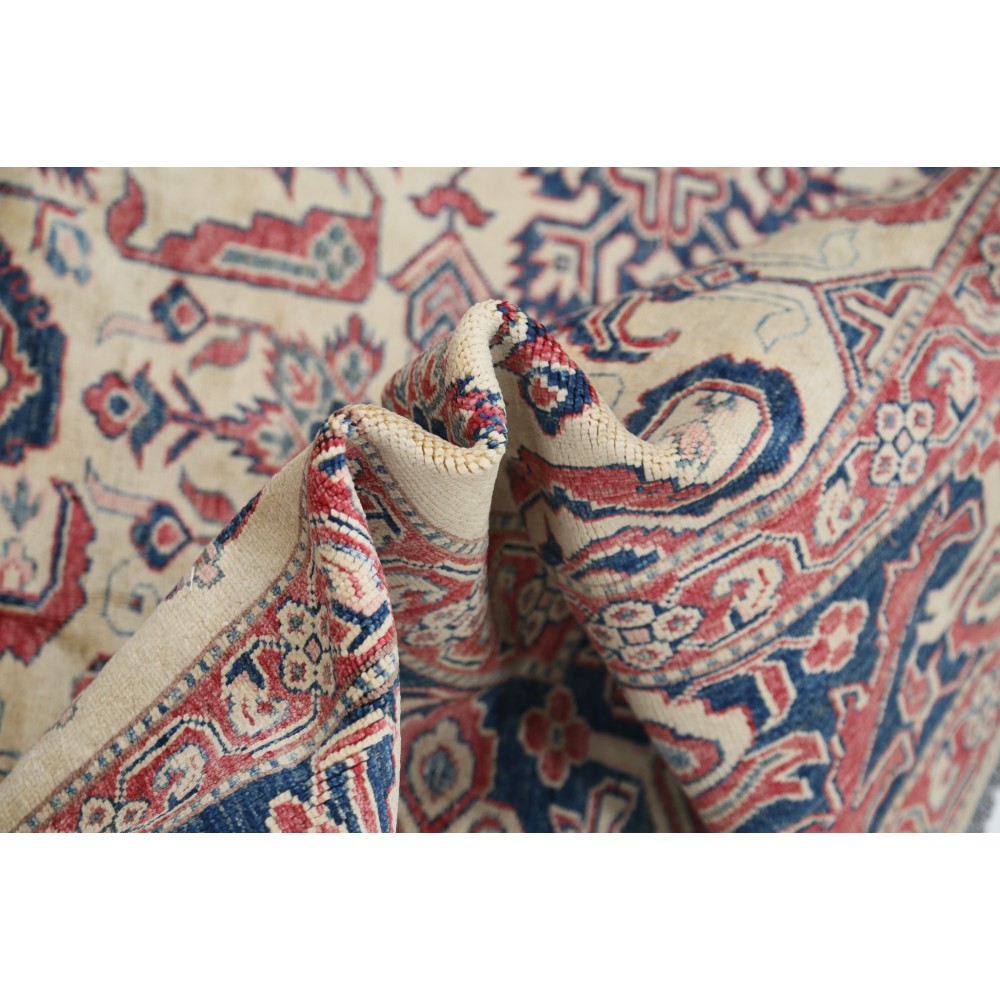 Hand Knotted Red, Navy Blue and Ivory Wool Area Rug | Turkish Floral Rug for Living Room, Bedroom, Office Hand Knotted Red, Navy Blue and Ivory Wool Area Rug | Turkish Floral Rug for Living Room, Bedroom, Office