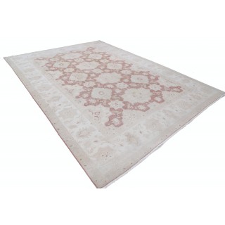 Hand Knotted Beige and Blush Wool Area Rug | Traditional Floral Design Oushak Carpet
