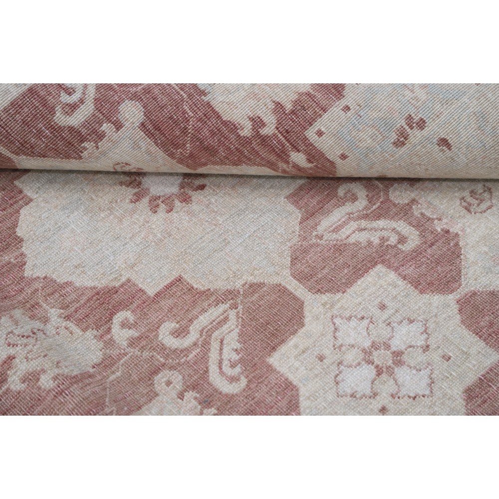 Hand Knotted Beige and Blush Wool Area Rug | Traditional Floral Design Oushak Carpet