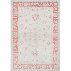 Hand Knotted Floral Turkish Accent Rug with Beige Field and Red Border | 100% Wool