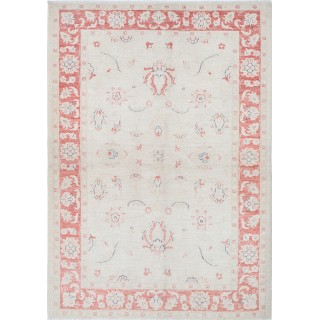 Hand Knotted Floral Turkish Accent Rug with Beige Field and Red Border | 100% Wool