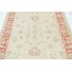 Hand Knotted Floral Turkish Accent Rug with Beige Field and Red Border | 100% Wool Hand Knotted Floral Turkish Accent Rug with Beige Field and Red Border | 100% Wool