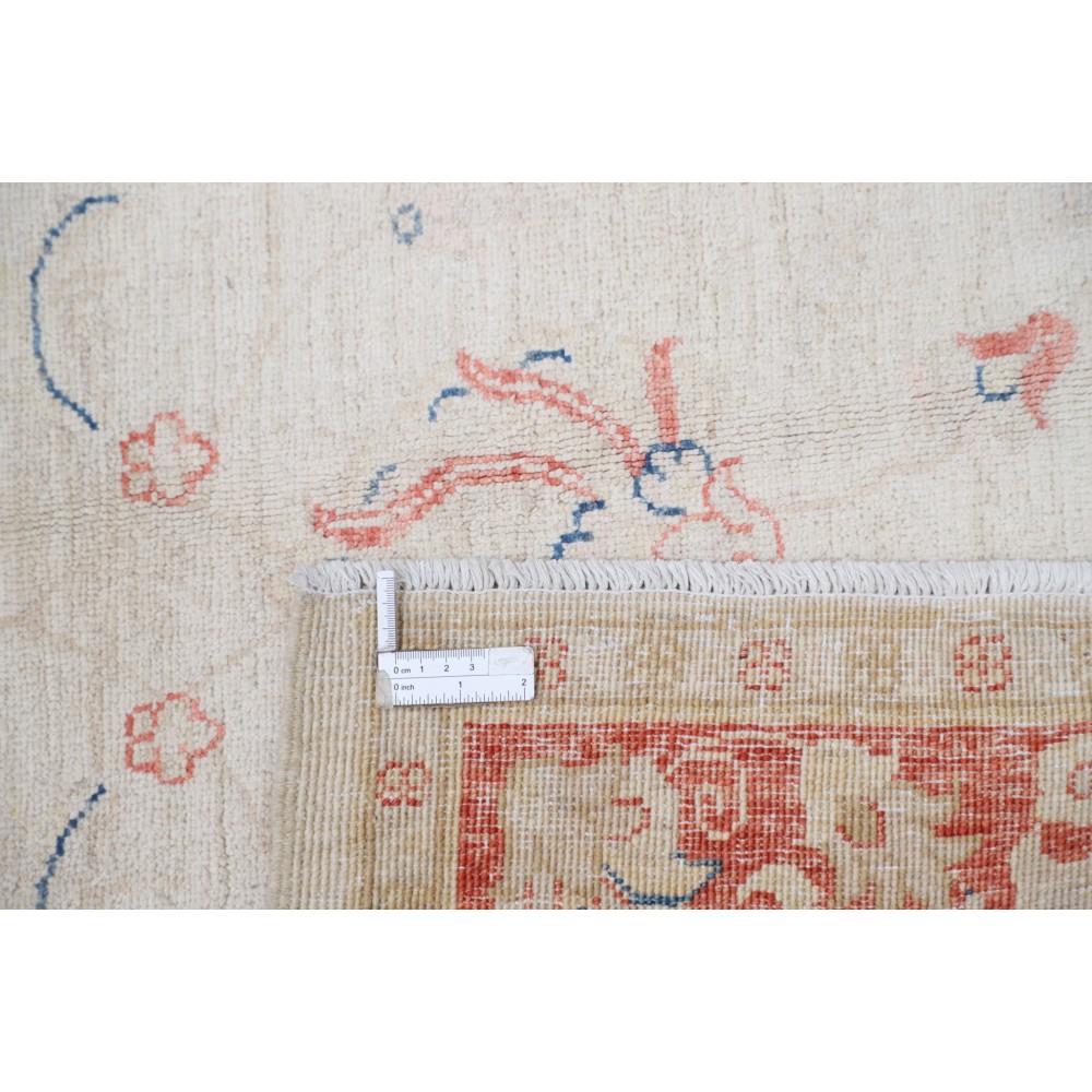 Hand Knotted Floral Turkish Accent Rug with Beige Field and Red Border | 100% Wool Hand Knotted Floral Turkish Accent Rug with Beige Field and Red Border | 100% Wool