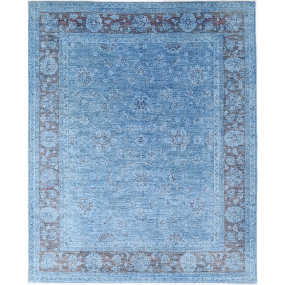 Hand Knotted Blue Wool Oushak Large Area Rug with All-Over Floral Design Hand Knotted Blue Wool Oushak Large Area Rug with All-Over Floral Design