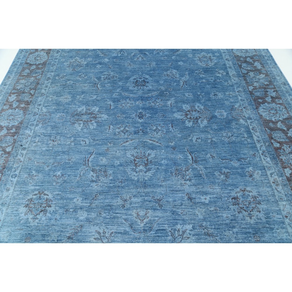 Hand Knotted Blue Wool Oushak Large Area Rug with All-Over Floral Design Hand Knotted Blue Wool Oushak Large Area Rug with All-Over Floral Design