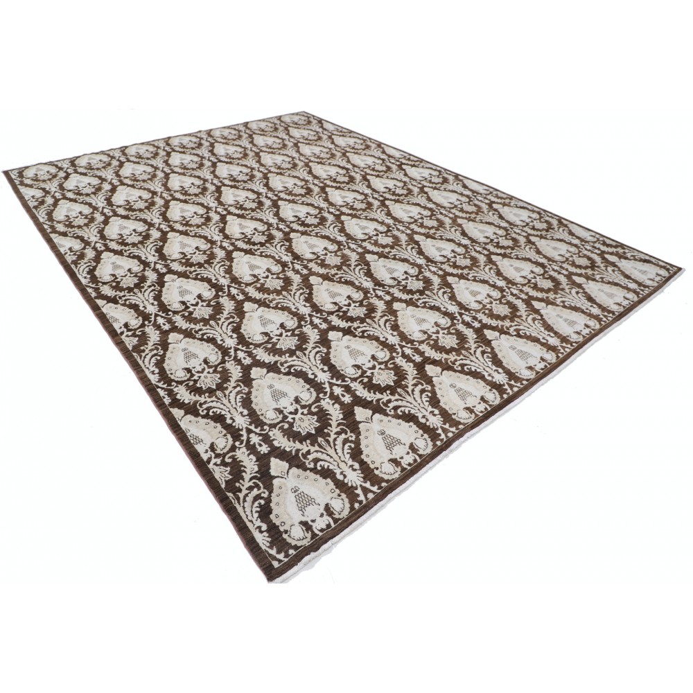 Hand Knotted Brown and Ivory Wool Area Rug, Traditional Ornamental Carpet Hand Knotted Brown and Ivory Wool Area Rug, Traditional Ornamental Carpet