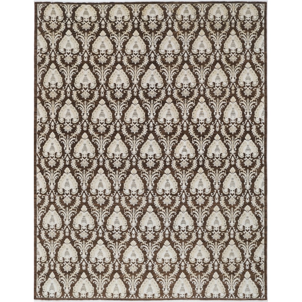 Hand Knotted Brown and Ivory Wool Area Rug, Traditional Ornamental Carpet Hand Knotted Brown and Ivory Wool Area Rug, Traditional Ornamental Carpet