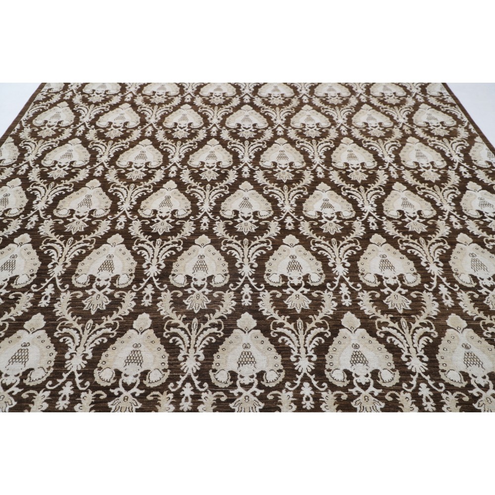 Hand Knotted Brown and Ivory Wool Area Rug, Traditional Ornamental Carpet Hand Knotted Brown and Ivory Wool Area Rug, Traditional Ornamental Carpet