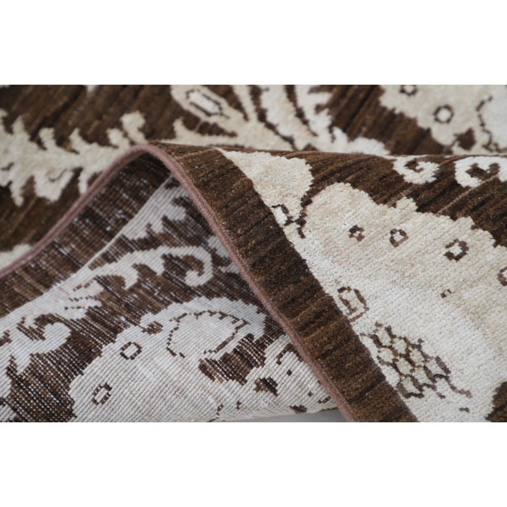 Hand Knotted Brown and Ivory Wool Area Rug, Traditional Ornamental Carpet Hand Knotted Brown and Ivory Wool Area Rug, Traditional Ornamental Carpet