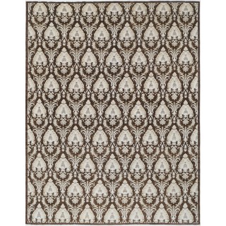 Hand Knotted Brown and Ivory Wool Area Rug, Traditional Ornamental Carpet