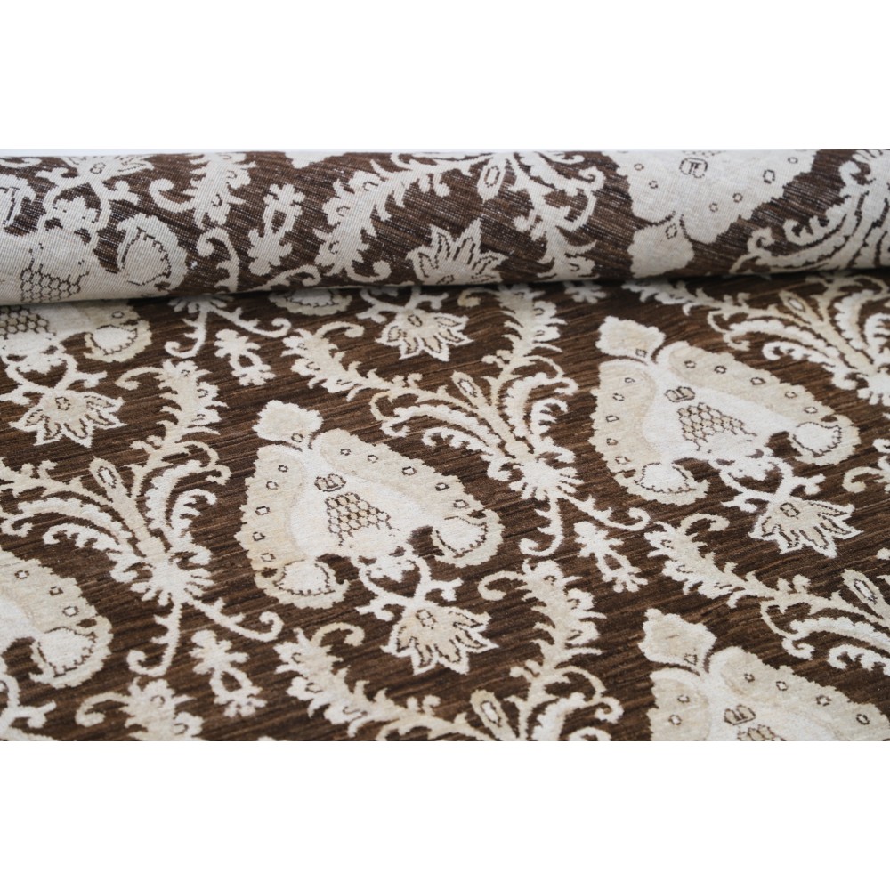 Hand Knotted Brown and Ivory Wool Area Rug, Traditional Ornamental Carpet Hand Knotted Brown and Ivory Wool Area Rug, Traditional Ornamental Carpet