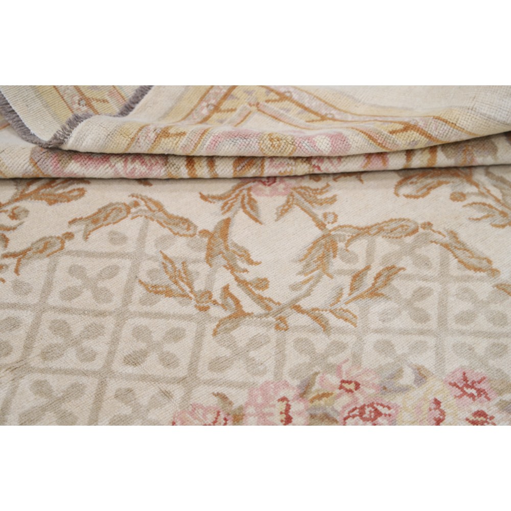 Hand Knotted Ivory, Pale Pink Large Area Rug | Decorative Floral Design Wool Carpet