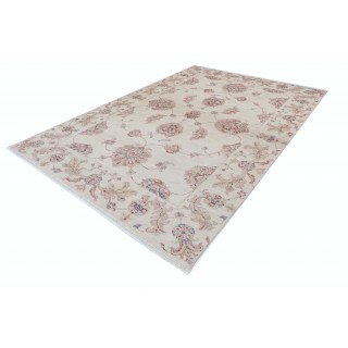 Hand Knotted Turkish Accent Rug with All-Over Floral Design | Beige Area Rug for Bedroom and Entryway | 100% Wool