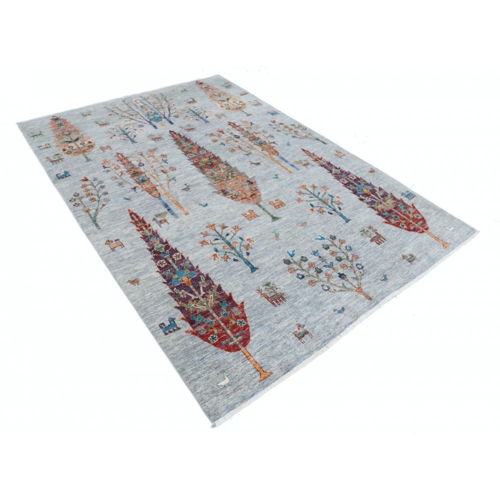 Hand Knotted Light Blue Wool Area Rug | Turkish Tree of Life Design Carpet Hand Knotted Light Blue Wool Area Rug | Turkish Tree of Life Design Carpet