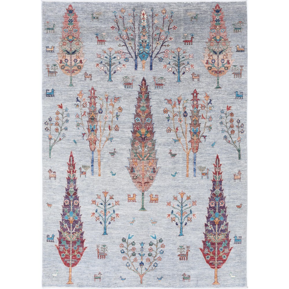 Hand Knotted Light Blue Wool Area Rug | Turkish Tree of Life Design Carpet Hand Knotted Light Blue Wool Area Rug | Turkish Tree of Life Design Carpet