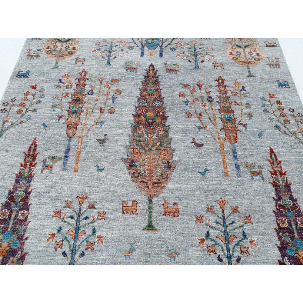 Hand Knotted Light Blue Wool Area Rug | Turkish Tree of Life Design Carpet Hand Knotted Light Blue Wool Area Rug | Turkish Tree of Life Design Carpet