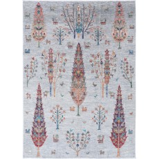 Hand Knotted Light Blue Wool Area Rug | Turkish Tree of Life Design Carpet