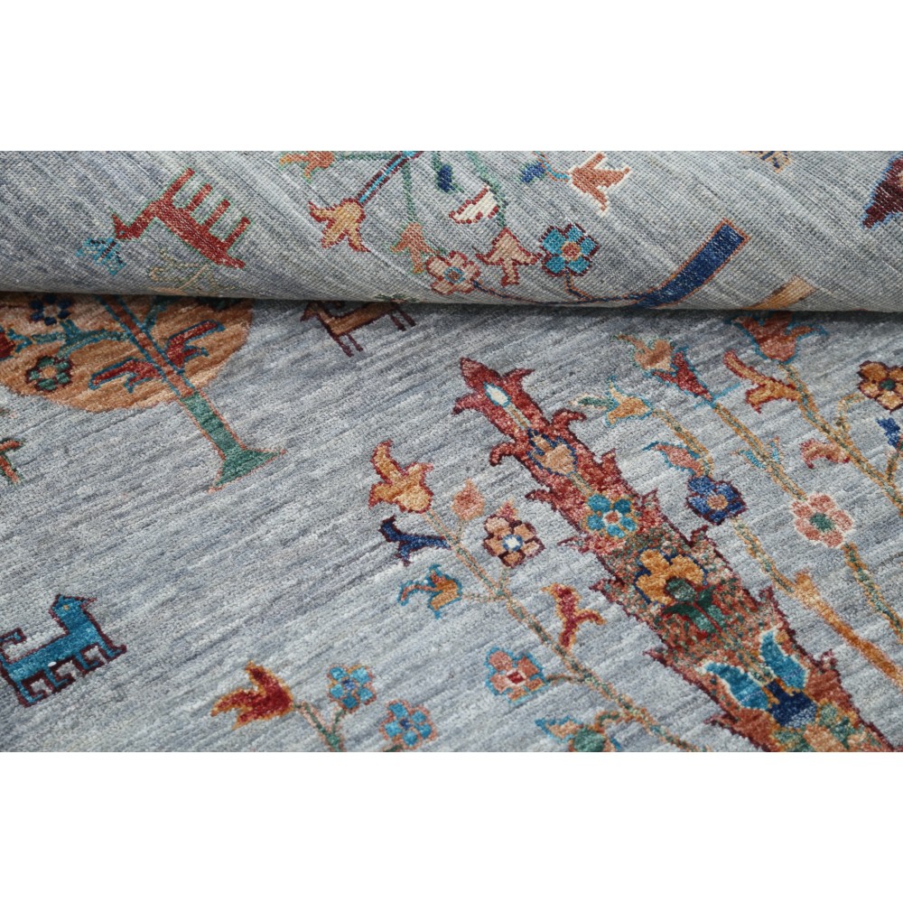 Hand Knotted Light Blue Wool Area Rug | Turkish Tree of Life Design Carpet Hand Knotted Light Blue Wool Area Rug | Turkish Tree of Life Design Carpet