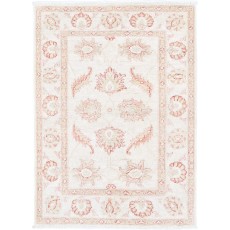 Hand Knotted Oushak Style Rug | Beige Turkish Accent Rug with All-Over Floral Design | 100% Wool